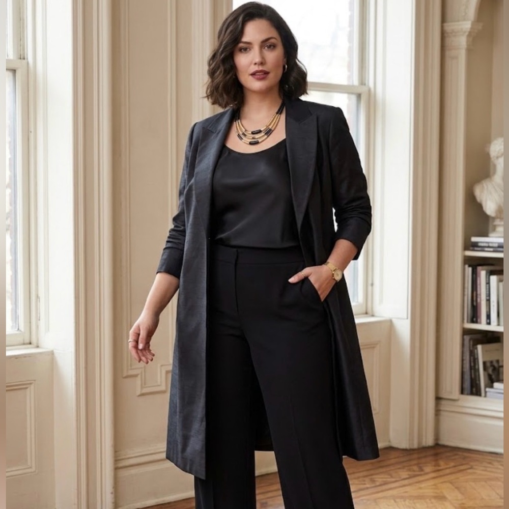 Le Suit Black Long Blazer Coat